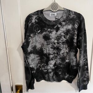 27 Miles Aylin Gray Skull Tie Dyed Crew Neck Sweater Small